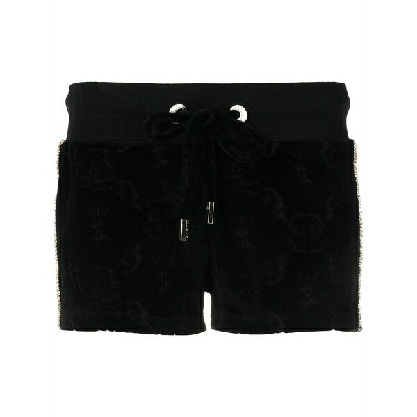 フィリッププレイン レディース カジュアルパンツ ボトムス Monogram drawstring shorts Black|asty
