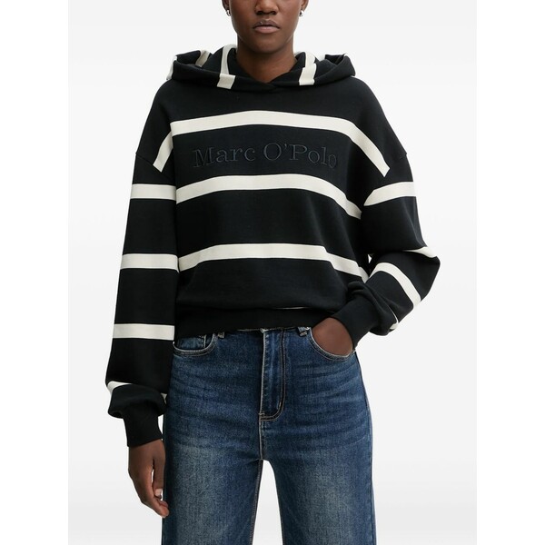 マルコポーロ レディース パーカー・スウェットシャツ アウター Striped hoodie Black