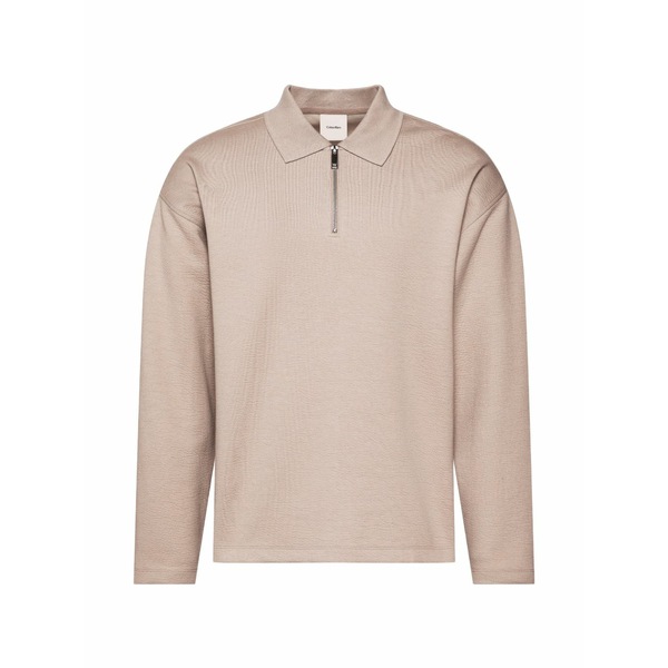 カルバンクライン メンズ ポロシャツ トップス Zip-up long-sleeved polo shirt Neutrals｜asty