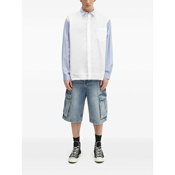 アンブッシュ メンズ シャツ トップス Striped-panel shirt White｜asty