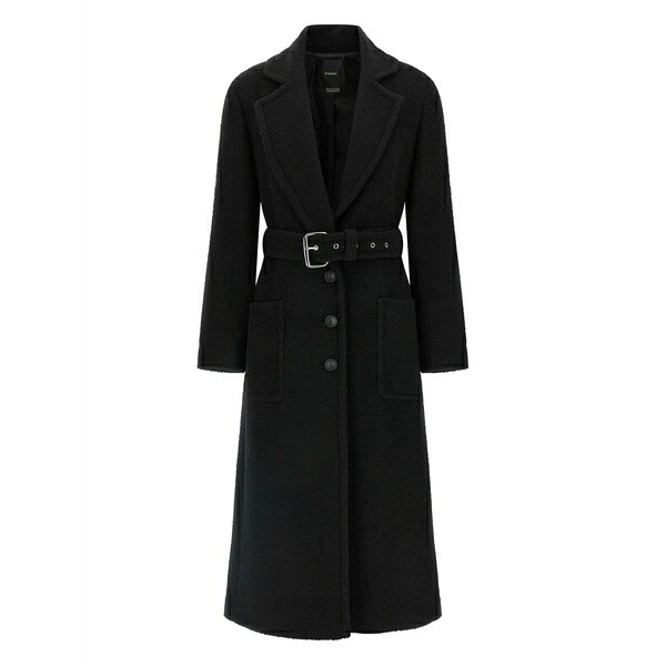 ピンコ レディース 厚地の外套 アウター Cerfoglio boucl茫漏 belted coat Black