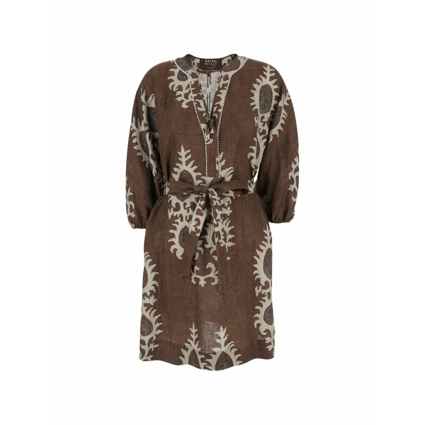 バザーデラックス レディース ワンピース トップス Printed tie-waist mini dress Brown｜asty