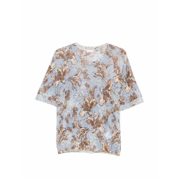 リュージョー レディース プルオーバー トップス Floral-pattern t-shirt Blue