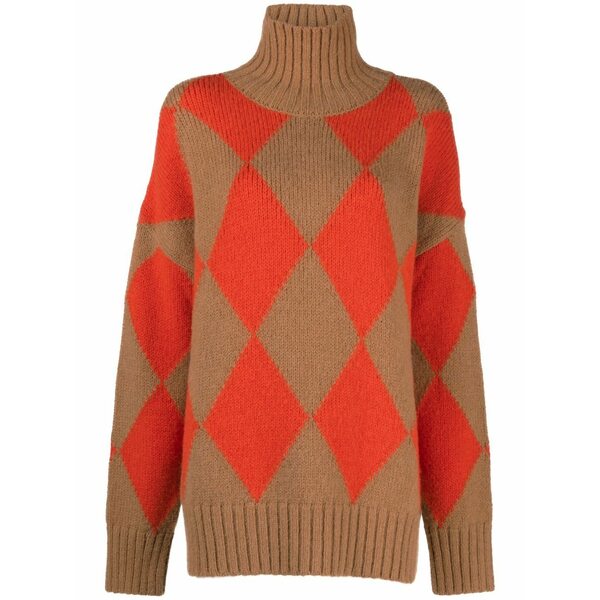 ラ・ダブル・ジェイ レディース 編み物\u0026スウェーター アウター Argyle high-neck jumper Brown