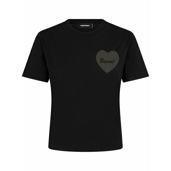 ディースクエアード レディース プルオーバー トップス Logo-appliqu茫漏 cotton t-shirt Black