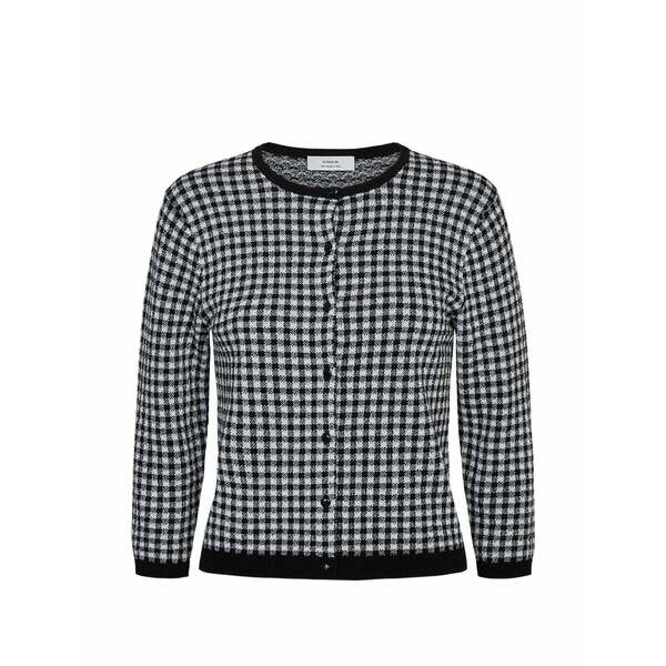 ヴィンス レディース カーディガン アウター Gingham-knit three-quarter-sleeve cardigan Black｜asty