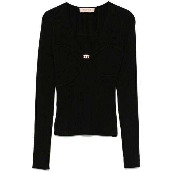 ツインセット レディース ニット&セーター アウター Oval t-plaque top Black｜asty