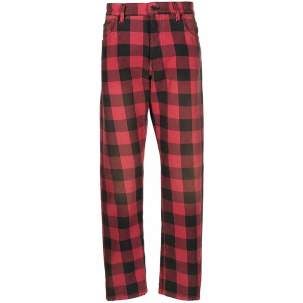 モスキーノ メンズ カジュアルパンツ ボトムス Check-pattern tapered trousers Red｜asty
