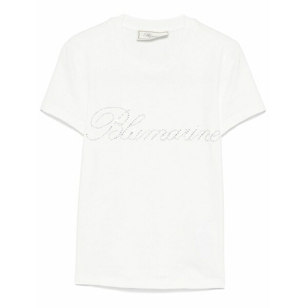 ブルマリン レディース Tシャツ トップス Rhinestone-logo t-shirt White|asty