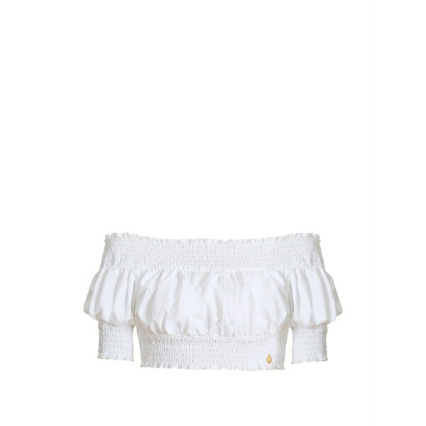 バルマン レディース シャツ トップス poplin off-the-shoulder top White｜asty