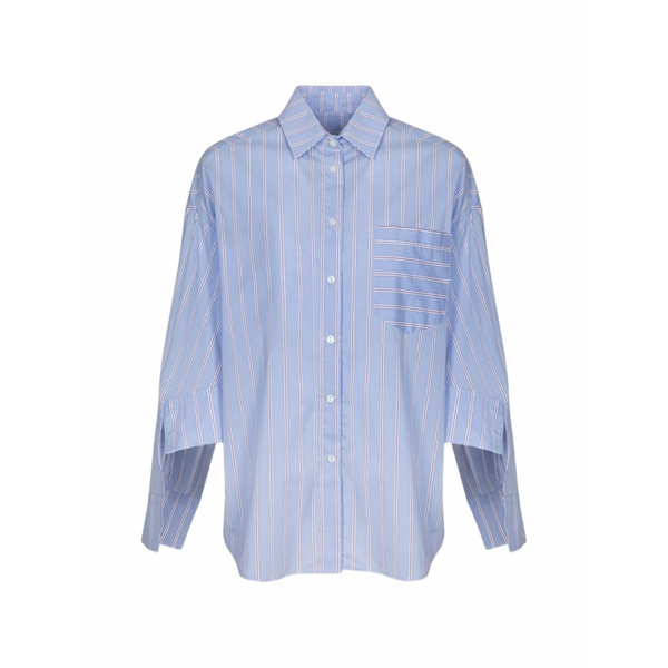 ガレパリ レディース シャツ トップス Oversized striped slogan-print shirt Blue|asty