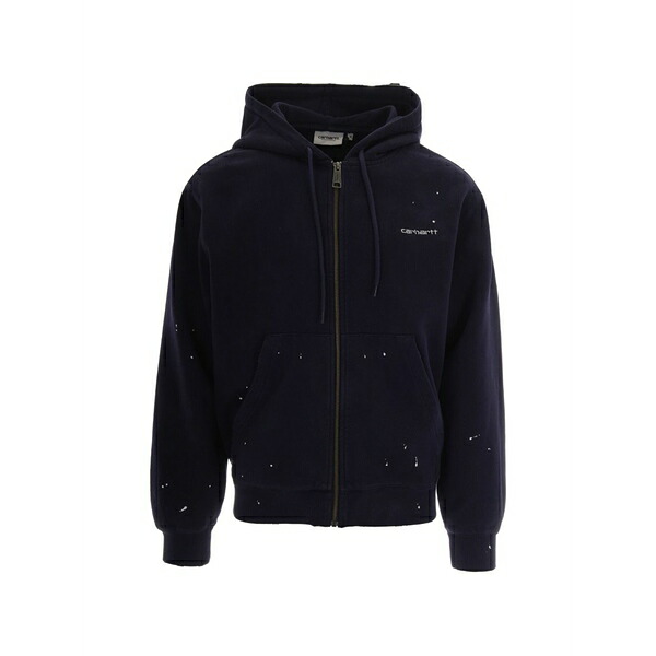 カーハート メンズ パーカー・スウェットシャツ アウター Paint-splatter logo-embroidered hoodie Blue|asty