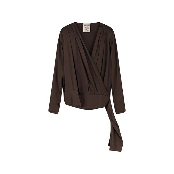 セミクチュール レディース シャツ トップス Button wrap silk shirt Brown｜asty