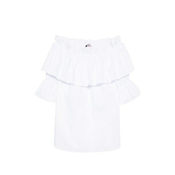 カーラ ジー レディース シャツ トップス Enec ruffled off-the-shoulder blouse White｜asty