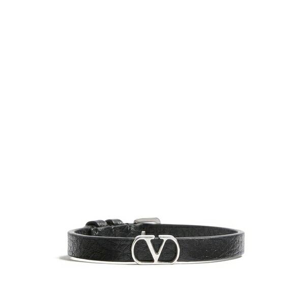 ヴァレンティノ ガラヴァーニ メンズ ブレスレット・バングル・アンクレット アクセサリー Vlogo signature grainy calfskin bracelet Black|asty