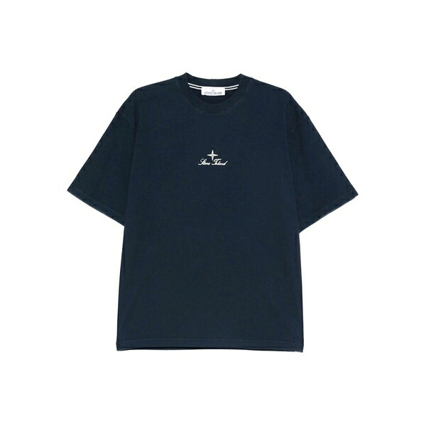 ストーンアイランド メンズ Tシャツ トップス Logo-embroidered crew-neck t-shirt Blue｜asty