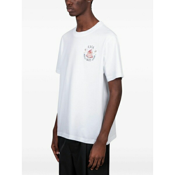 カサブランカ メンズ Tシャツ トップス Logo-print cotton t-shirt White｜asty