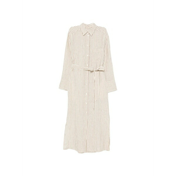 マルコポーロ レディース ワンピース トップス Striped belted midi dress Brown｜asty