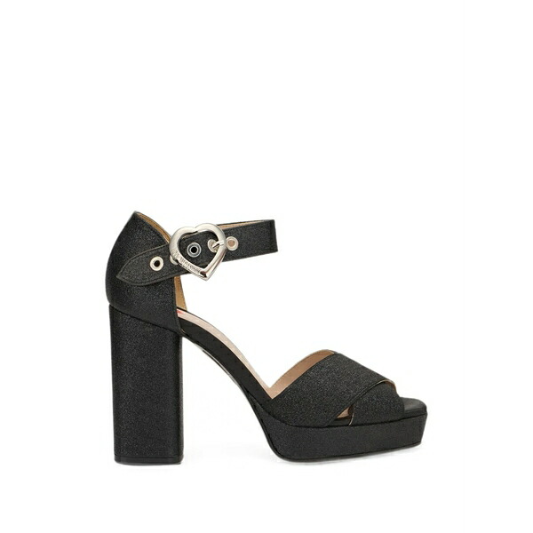モスキーノ レディース サンダル シューズ Glitter-effect heart-buckle sandals Black｜asty