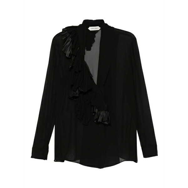 アルベルタ フェレッティ レディース シャツ トップス Ruffled long-sleeve blouse Black|asty