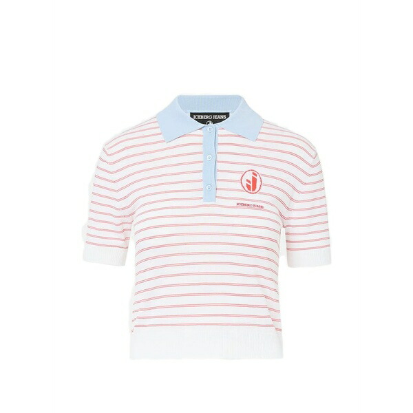 アイスバーグ レディース ポロシャツ トップス Striped short-sleeve slim-fit polo shirt White｜asty
