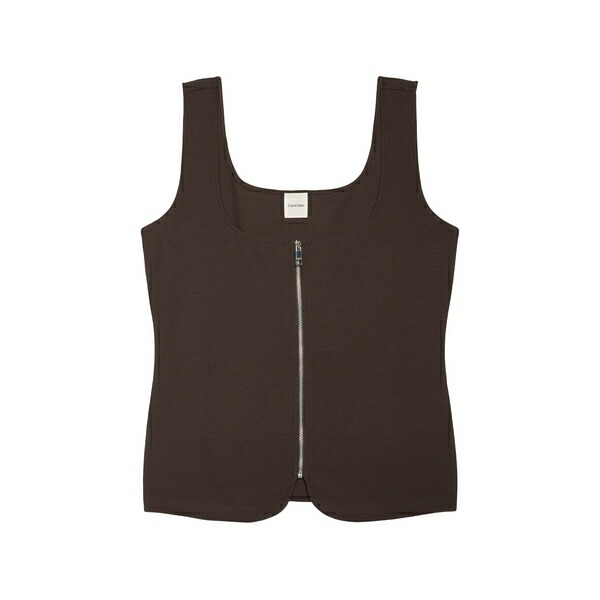 カルバンクライン レディース カットソー トップス Zip-up sleeveless vest Brown｜asty
