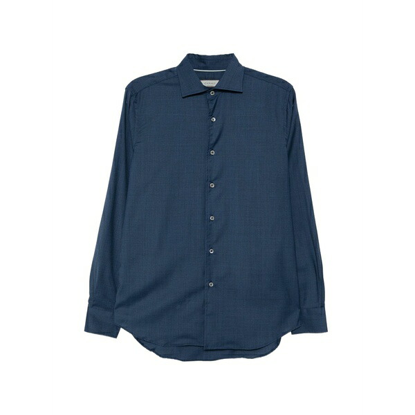 カナーリ メンズ シャツ トップス Button-up wool shirt Blue|asty