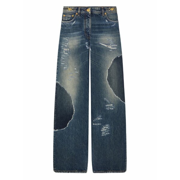 ヴェルサーチ レディース デニムパンツ ボトムス Patchwork distressed-effect jeans Blue｜asty 122,400円