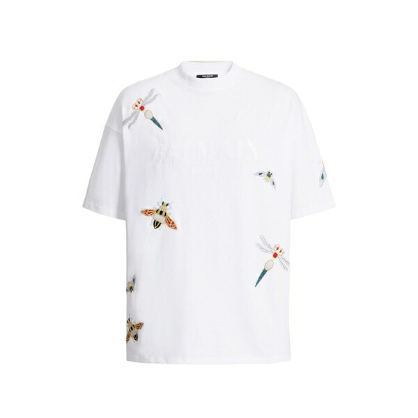 バルマン メンズ Tシャツ トップス Embroidered balmain insect t-shirt White|asty