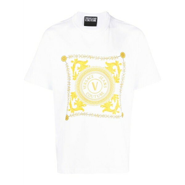ベルサーチ メンズ Tシャツ トップス Logo-print cotton t-shirt White｜asty