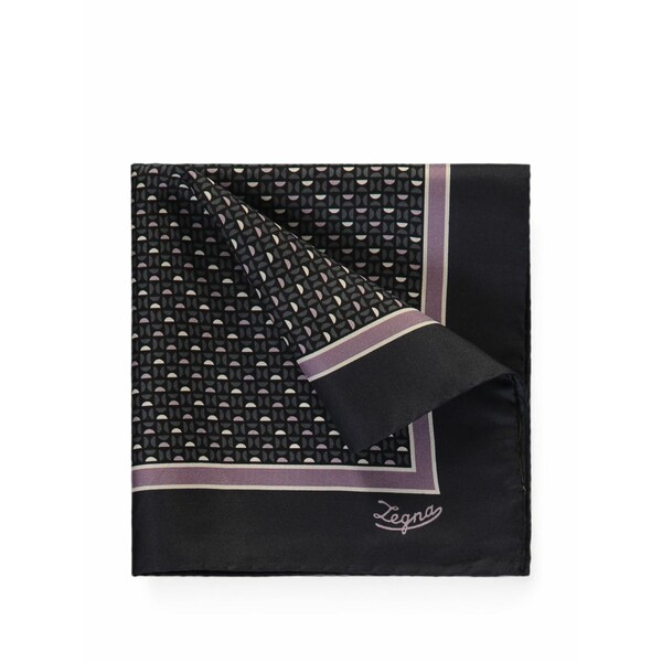 ゼニア メンズ マフラー・ストール・スカーフ アクセサリー Geometric-print silk pocket square Black|asty