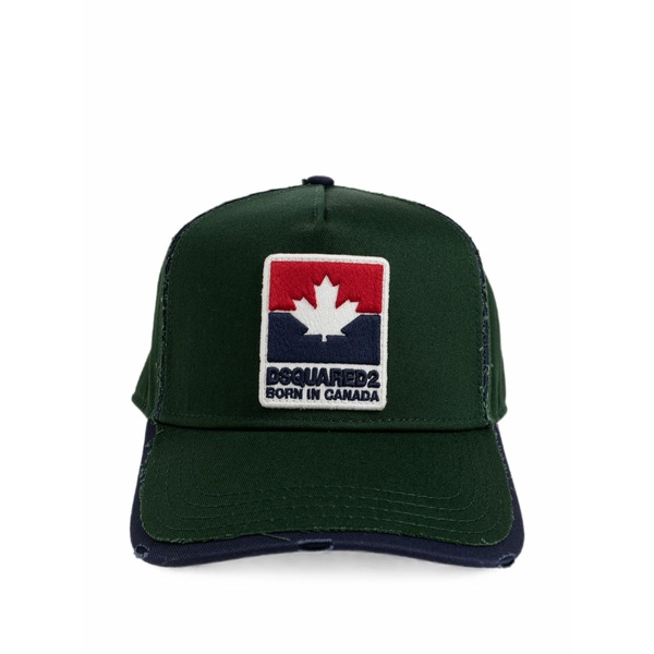 ディースクエアード メンズ 帽子 アクセサリー Logo-patch distressed baseball cap Green|asty