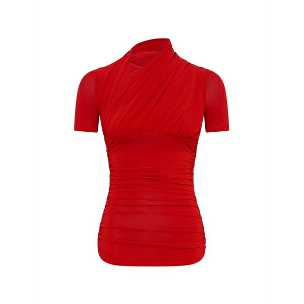 マリーン セル レディース Tシャツ トップス Moon ruched top Red|asty