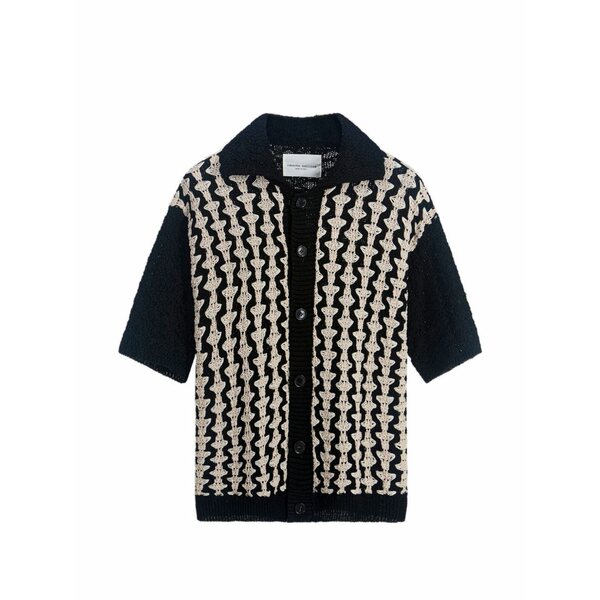 ロベルトコリーナ メンズ シャツ トップス Crochet-knit short-sleeve shirt Black|asty
