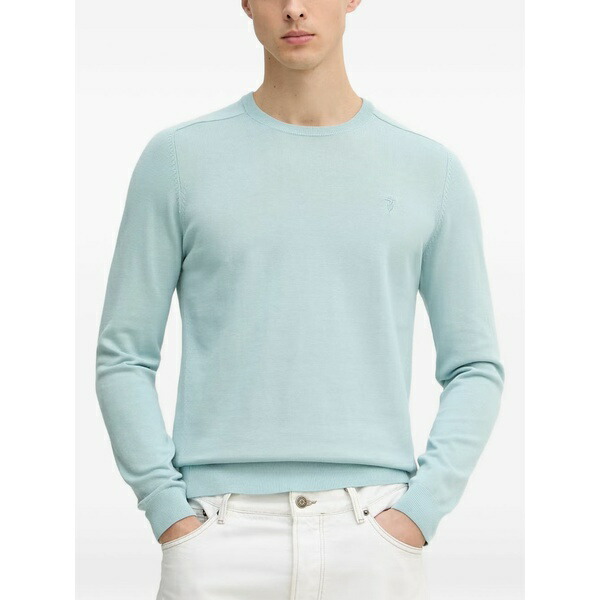 トラサルディ メンズ ニット&セーター アウター Logo-embroidered crew-neck sweater Blue|asty