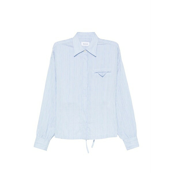 アミッシュ レディース シャツ トップス Striped tie-fastening shirt Blue｜asty