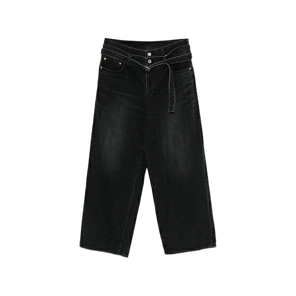 サカイ メンズ デニムパンツ ボトムス Belted denim Black｜asty
