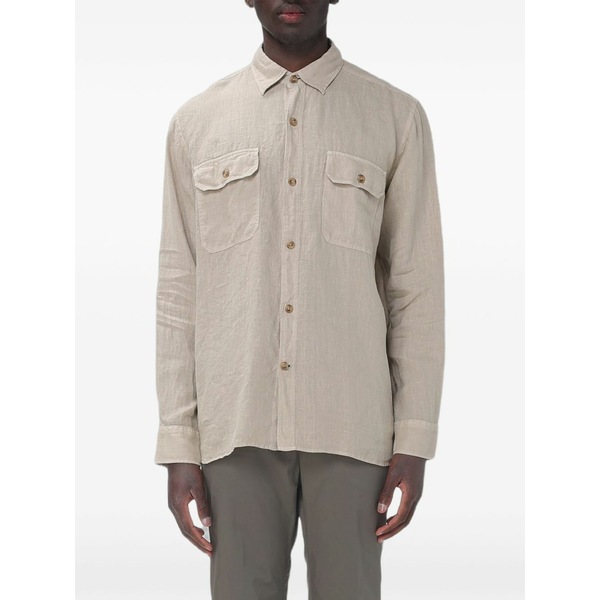 ブルックスフィールド メンズ シャツ トップス Utility-pocket linen shirt Green|asty