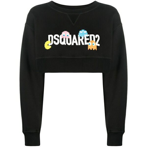 ディースクエアード レディース ニット&セーター アウター Logo-print cropped sweartshirt Black｜asty