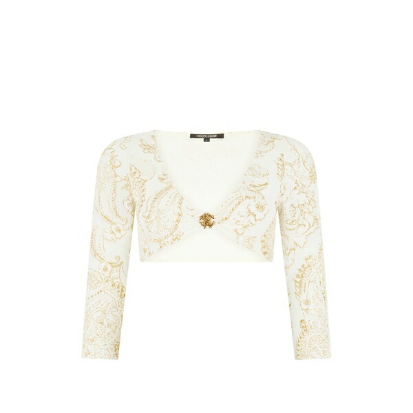 ロベルトカヴァリ レディース Tシャツ トップス Paisley-print logo-plaque top Neutrals|asty