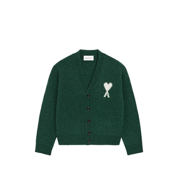 アミ メンズ カーディガン アウター Alpaca cardigan with ami de coeur Green｜asty