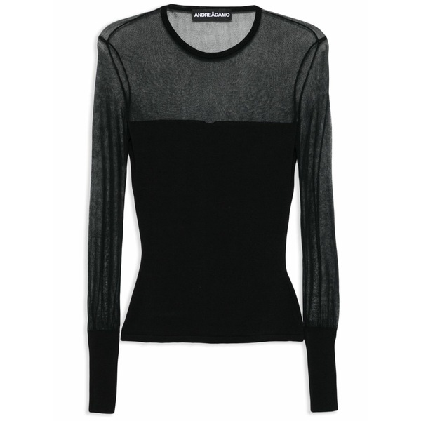 アンドレダモ レディース Tシャツ トップス Knitted sheer-detail top Black｜asty