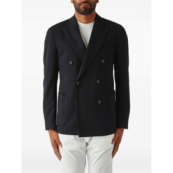ラルディーニ メンズ ジャケット＆ブルゾン アウター Double-breasted peak-lapels blazer Blue｜asty