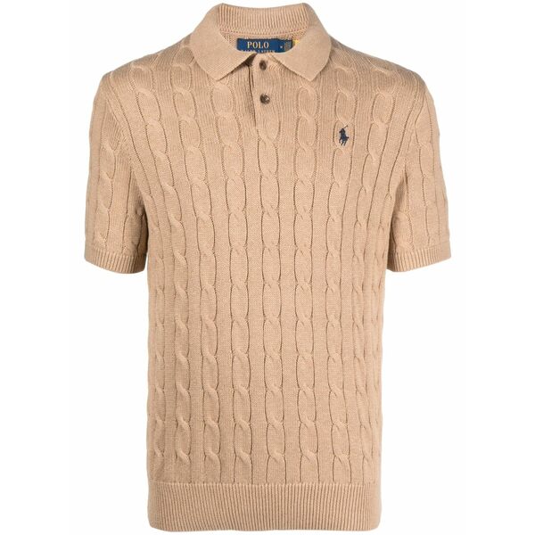 ラルフローレン メンズ ニット&セーター アウター Polo pony-embroidered knitted polo shirt Brown｜asty