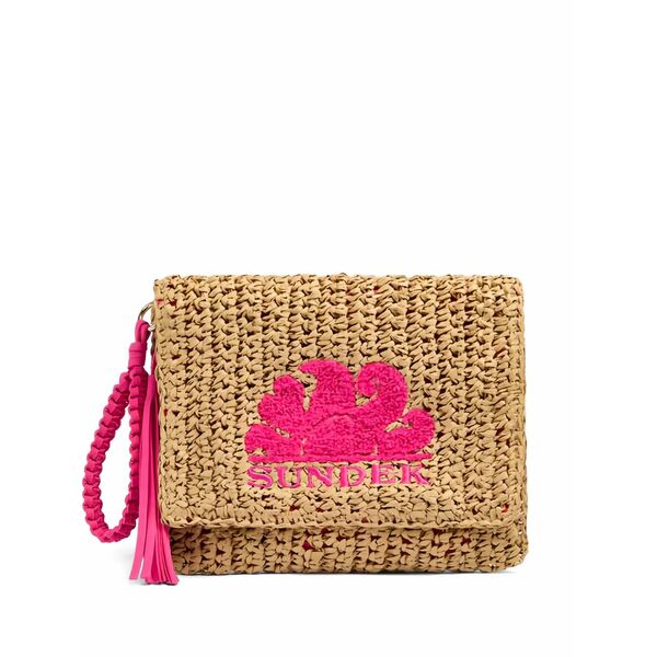 サンデッキ レディース クラッチペダル御徒面子 御徒面子 Gabi logo-patch woven clutch bag Neutrals