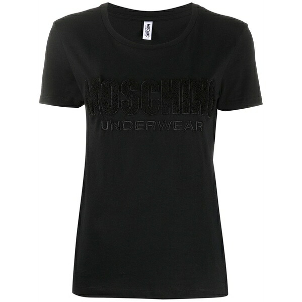 モスキーノ レディース Tシャツ トップス Underwear-logo embroidered t-shirt Black｜asty