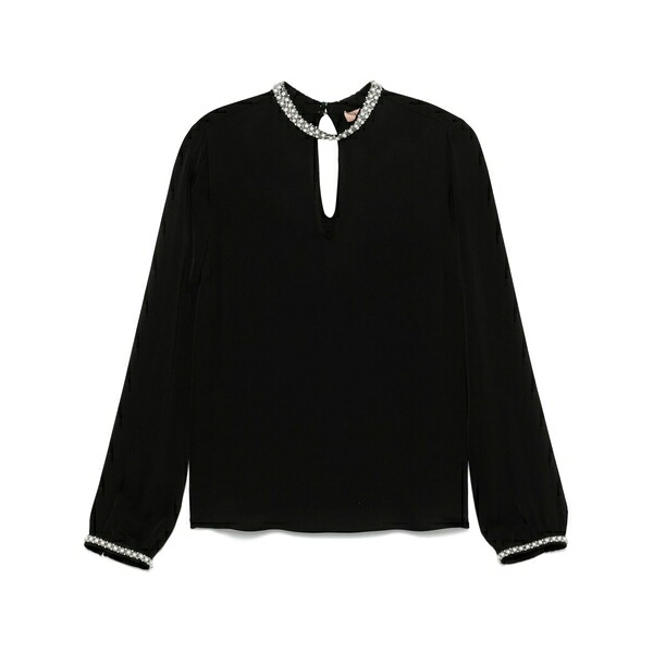ツイン書き割り レディース ティーシャツ トップス Crepe blouse Black