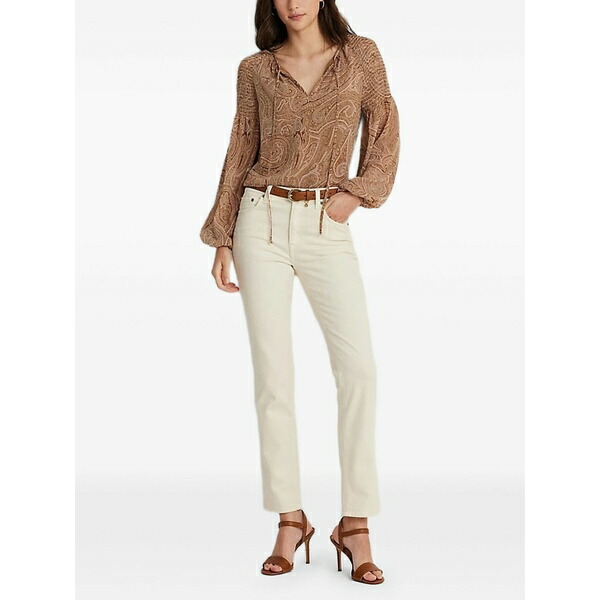 ラルフローレン レディース プルオーバー トップス Printed balloon-sleeve blouse Brown