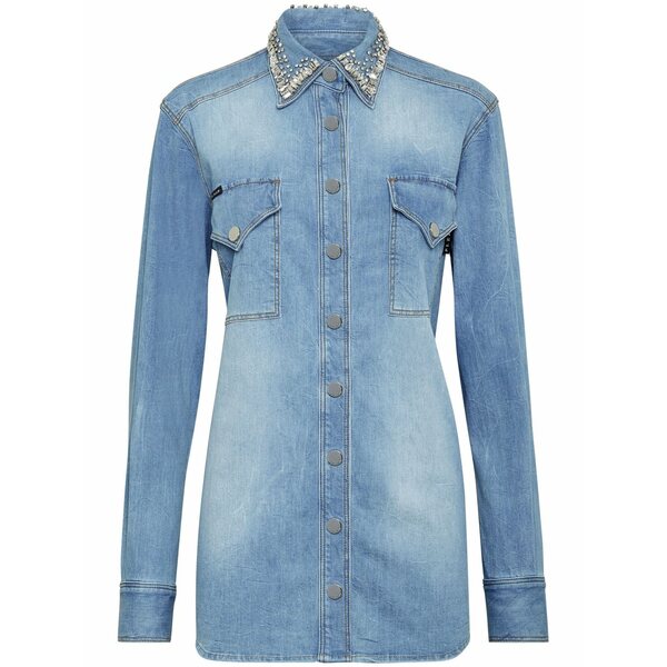 フィリップ飾り気の無い レディース プルオーバー トップス Crystal-embellished denim shirt  Blue