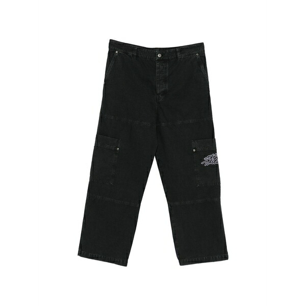 象牙色 メンズ 心地好いズボン下 ボトムス Cargo-pocket embroidered trousers Black